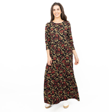 Seasalt Black Line Strokes Floral Midi Dress-Quality Brands Outlet-