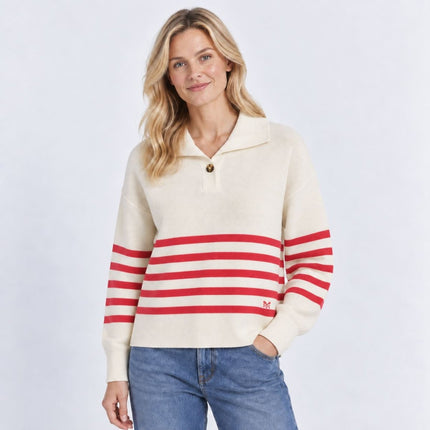 Womens Jumpers Collar Detail Stripe Knit Tops – Red-Quality Brands Outlet-