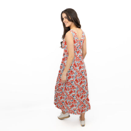 Seasalt Red Grey Polmanter Floral Sleeveless Maxi Dress-Quality Brands Outlet-