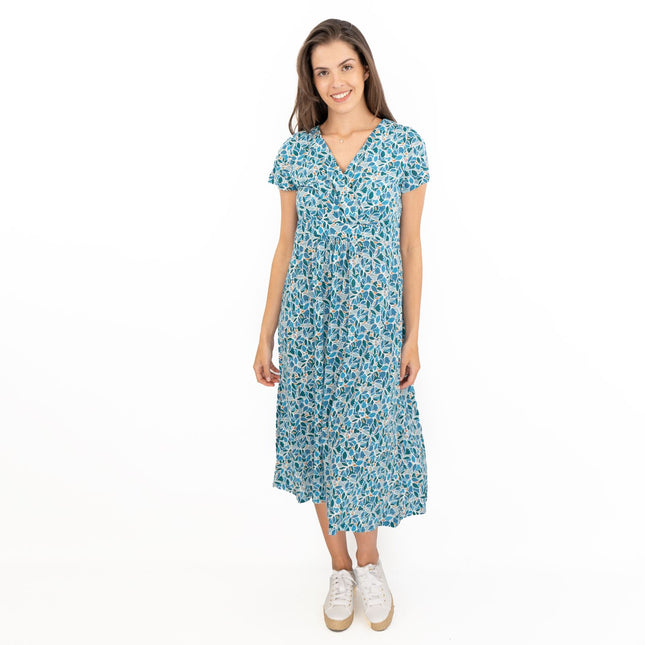 Seasalt Chapelle Blue Floral Short Sleeve Jersey Midi Dress-Quality Brands Outlet-