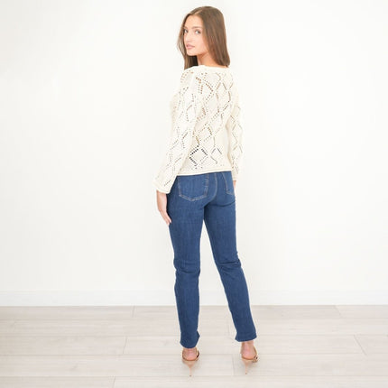 M&S Ivory Crochet Jumper Long Sleeve Tops - Quality Brands Outlet
