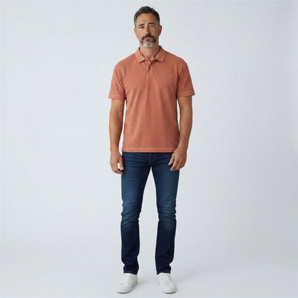 M&S Rust Brown Pure Cotton Garment Dyed Polo Shirt Relaxed Fit-Quality Brands Outlet-