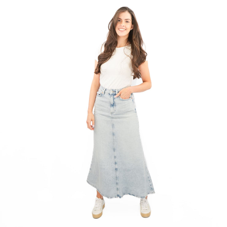 M&S Denim Maxi Skirt A - Line Cotton Lyocell - Quality Brands Outlet