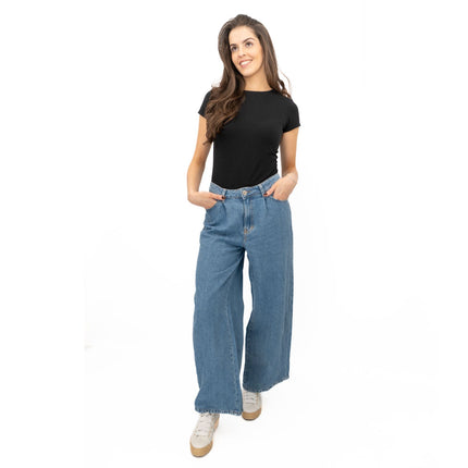 M&S Linen Blend Denim Wide Leg Blue Jeans