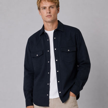Ryan Long Sleeve Jersey Western Shirt – Navy-Quality Brands Outlet-