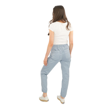 M&S Cotton Rich Slim Fit Trousers Stretch Elasticated Cuff Blue - Quality Brands Outlet