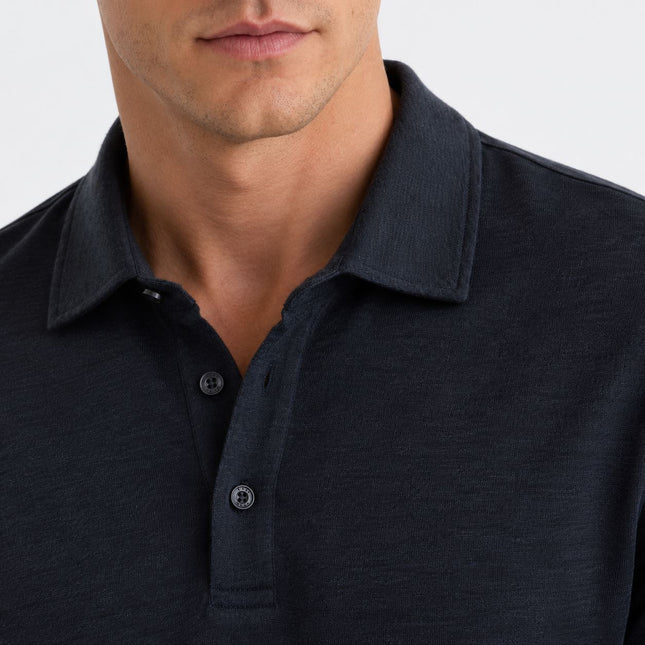Mens Tops Long Sleeve Pembroke Linen Knitted Polo - Navy