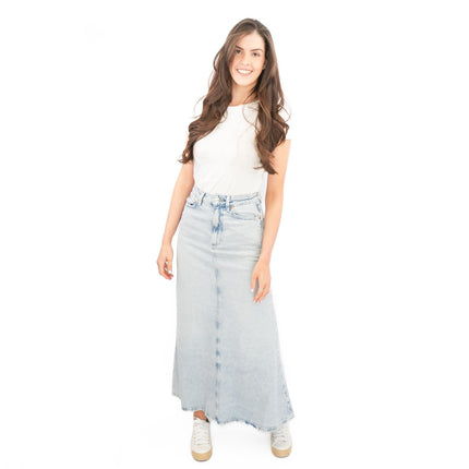 M&S Denim Maxi Skirt A-Line Cotton Lyocell-Quality Brands Outlet-