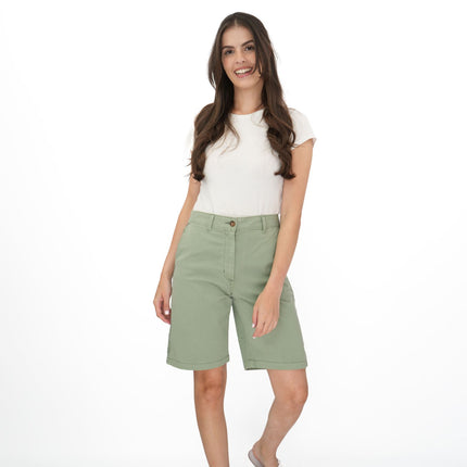 M&S Chino Shorts Classic Cotton Rich Green Easy Wear - Quality Brands Outlet