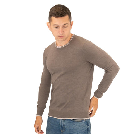 Nicole Farhi Farhi Mens Crew Neck Merino Wool Jumper Brown-Quality Brands Outlet-