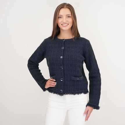 M&S Button Up Fringe Cardigan Navy-Quality Brands Outlet-