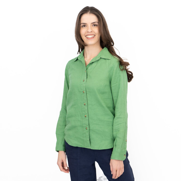 M&S Womens Green Pure Linen Collared Blouse