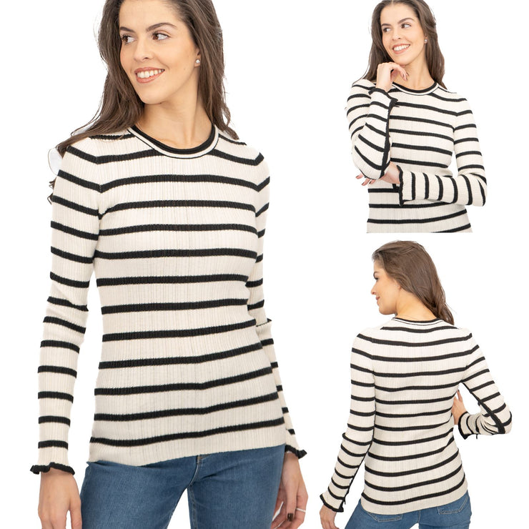 Nobodys Child Striped White & Black Wool Blend Jumper Tops - Quality Brands Outlet