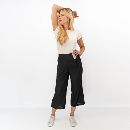 Womens Trousers Black Woven Crop Wide Leg-Quality Brands Outlet-