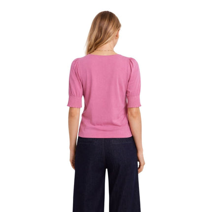 Boden Bright Pink Puff Sleeve T-Shirt Cotton Smocked Cuff Casual Summer - Quality Brands Outlet
