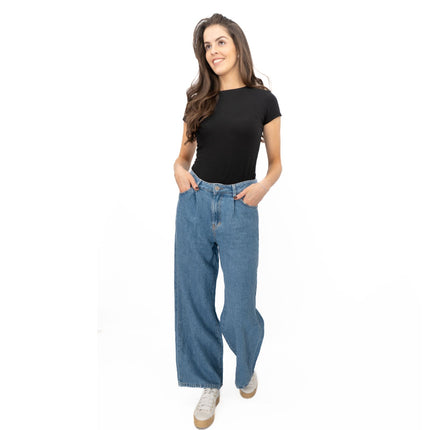 M&S Linen Blend Denim Wide Leg Blue Jeans
