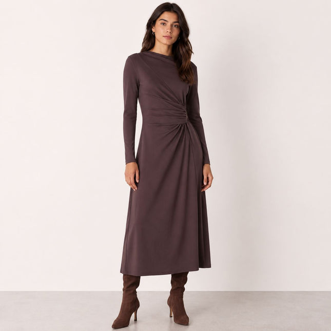 Womens Dress Chocolate Ruched Detail Midi Dress