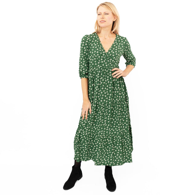 Seasalt Sky Branch Green Floral Jersey Midi Dress-Quality Brands Outlet-