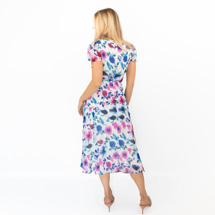 DKNY Midi Dress Floral Flutter Sleeve-Quality Brands Outlet-