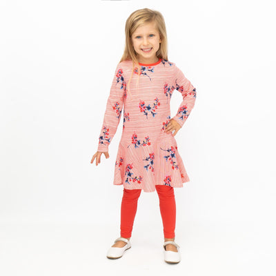 Joules Girls Iona Red Floral Striped Long Sleeve Tunic Top & Leggings Set Christmas Outfits for Girls - Quality Brands Outlet