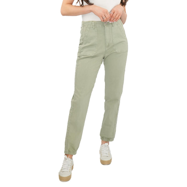 M&S Cotton Rich Slim Fit Trousers Stretch Elasticated Cuff Green - Quality Brands Outlet
