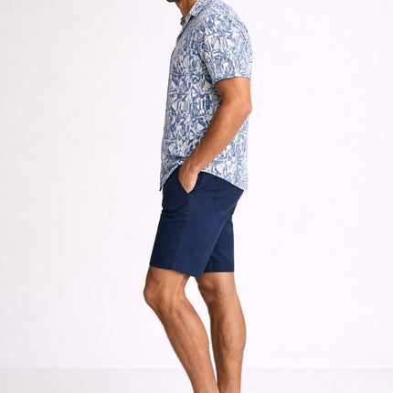 Reiss Abstract Print Blue Shirt Camp Collar Short Sleeve Summer Resort - Quality Brands Outlet