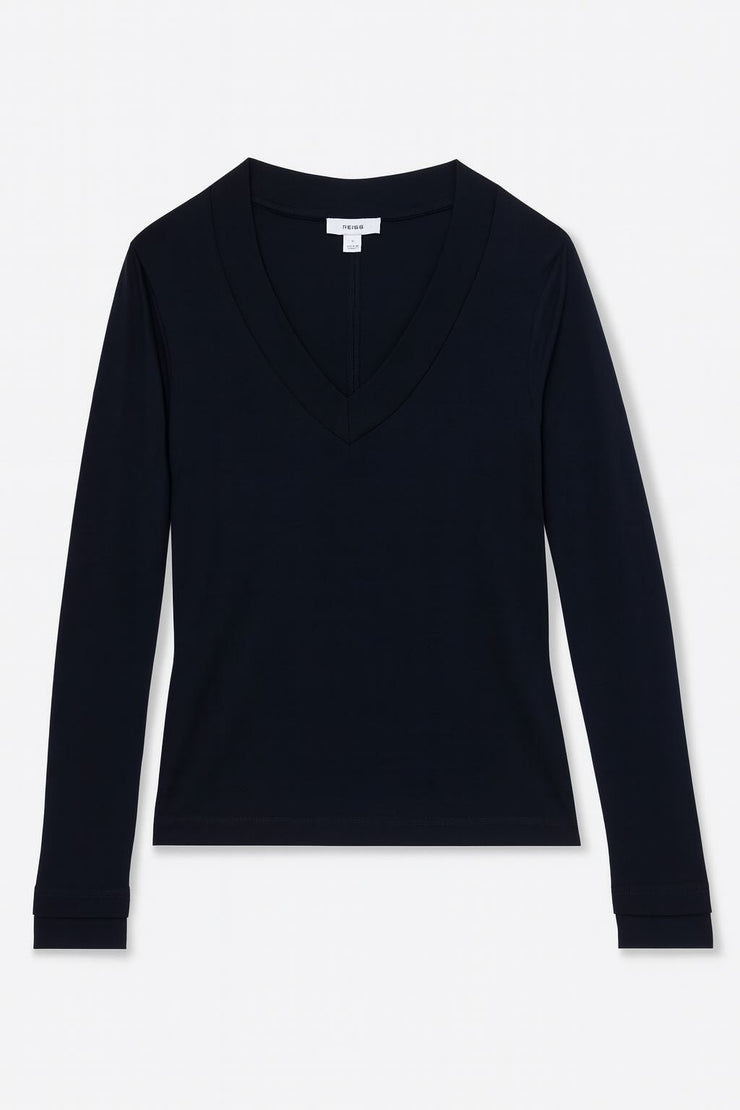 Brady V - Neck Tops Long Sleeve Navy - Quality Brands Outlet