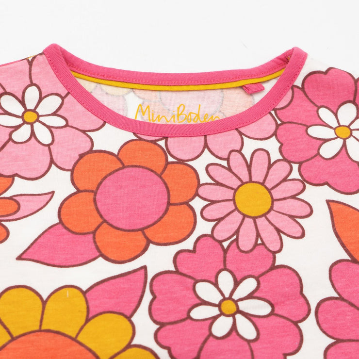 Mini Boden Girls Pink Floral Cotton Jersey Short Sleeve Pockets Dresses