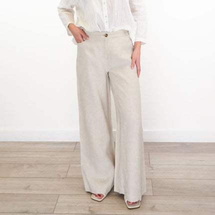 East Clothing Linen Trouser Stone Wide Leg Palazzo Trouser Summer Relaxed - Quality Brands Outlet