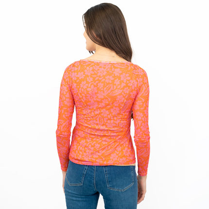 Karen Millen Floral Pink & Orange Mesh Top-Quality Brands Outlet-