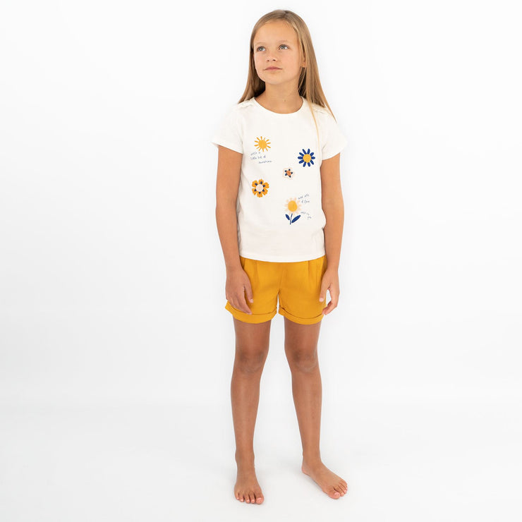 Girls Ivory T-Shirt Summer Sunflower Embroidered Tops