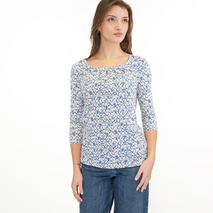 Seasalt Appletree 3/4 Sleeve Top Print Scoop Neck Relaxed Bamboo - Quality Brands Outlet