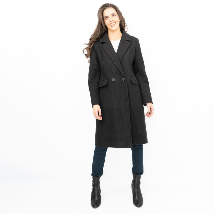 Phase Eight Revere Coat Wool Blend Double Breasted Knee Length Black