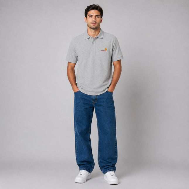 Mens Polos Short Sleeve Cotton Pique Light Grey  Premium Brand