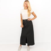 M&S Black Denim Maxi Skirt Front Split