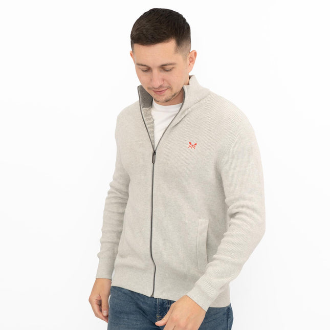 Crew Clothing Mens Zip Up Grey Knit Jacket-Quality Brands Outlet-