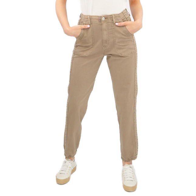 M&S Cotton Blend Slim Fit Trousers Stretch Elasticated Cuff Mocha Brown-Quality Brands Outlet-