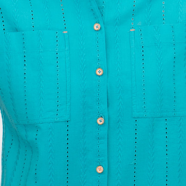White Stuff Ellie Turquoise Cotton Broderie Short Sleeve Top-Quality Brands Outlet-