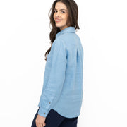 M&S Womens Mid Blue Pure Linen Collared Blouse