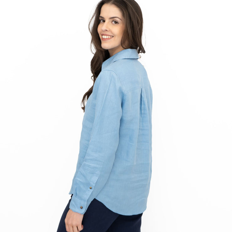 M&S Womens Mid Blue Pure Linen Collared Blouse