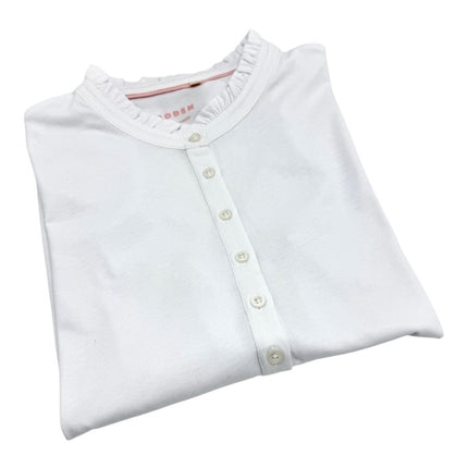 Boden White Supersoft Frill Henley Top Cotton Modal Slim Fit - Quality Brands Outlet