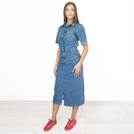 M&S Denim Utility Blue Midi Dress-Quality Brands Outlet-