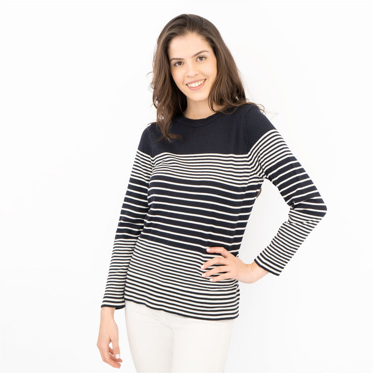 Wood On The Hill Women Long Sleeve Navy Striped Lightweight Jumpers