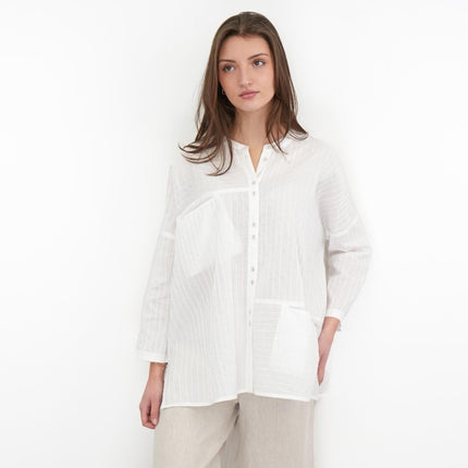 East Clothing Shirt Relaxed Fit White Cotton Blouse - Quality Brands Outlet