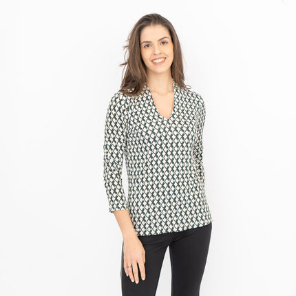 Hobbs Aimee Geometric Top Ivory Green-Quality Brands Outlet-