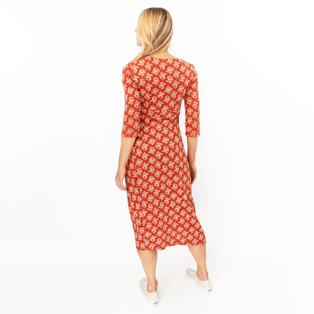 Seasalt Orange Floral Chacewater Jersey Midi Dress-Quality Brands Outlet-