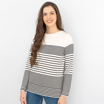 Wood On The Hill Women Long Sleeve White Striped Lightweight Jumpers