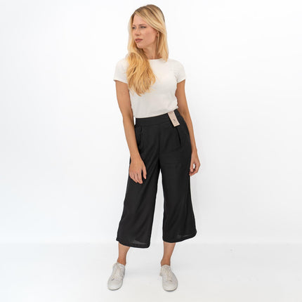 Womens Trousers Black Woven Crop Wide Leg-Quality Brands Outlet-