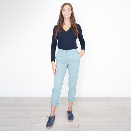 M&S Cotton Rich Tapered Ankle Grazer Chinos Aqua Blue-Quality Brands Outlet-