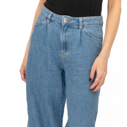 M&S Linen Blend Denim Wide Leg Blue Jeans